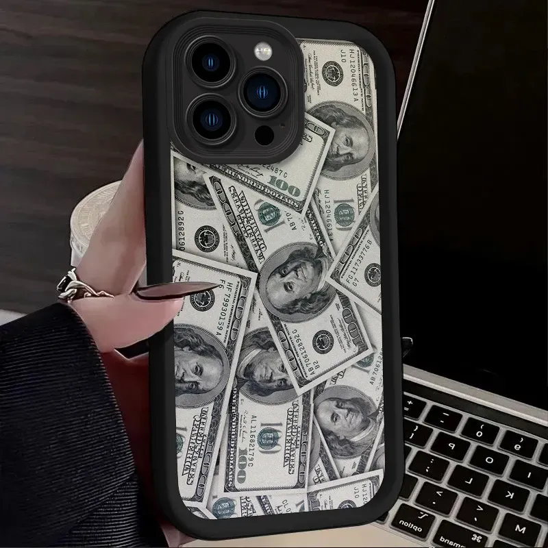 Stoßfeste, weiche Silikonhülle für iPhone 16 15 14 13 12 11 Pro Max X XS X S Max XR SE 2020 7 8 Plus Dollar-Banknote-Flüssigkeitsabdeckung_voghion.com