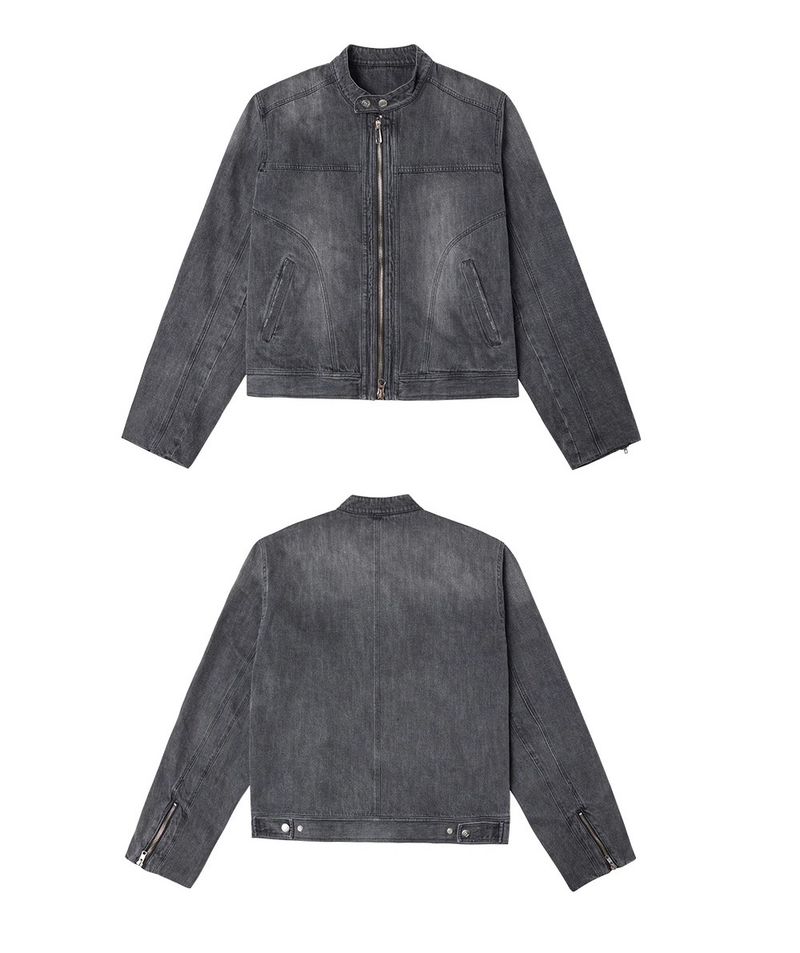 Herrenbekleidung, verwaschene Distressed-Jeansjacke, Vintage-verwaschene Distressed-Jeansjacke für Männer – Streetwear-Mantel mit hohem Halsausschnitt, Oversized-Passform, schwarze Waschung_voghion.com