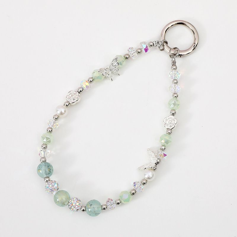 INS Fashion New Phone Lanyard Crystal Butterfly Beaded Accessories Wrist Keychain Pendant Chain_voghion.com