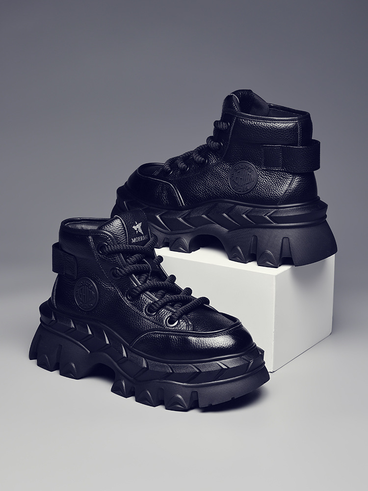 Buffny Men's Vintage Outdoor Hiking Work Boots - Chunky Sole Ankle Boots For Autumn Winter, Fashionable & Versatile Martin Boots With Height Increase_voghion.com