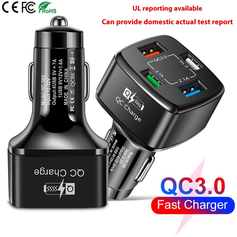 Music Festival  7A 4USB Fast Charging One to Four QC3.0 Multi Port Car Charger_voghion.com