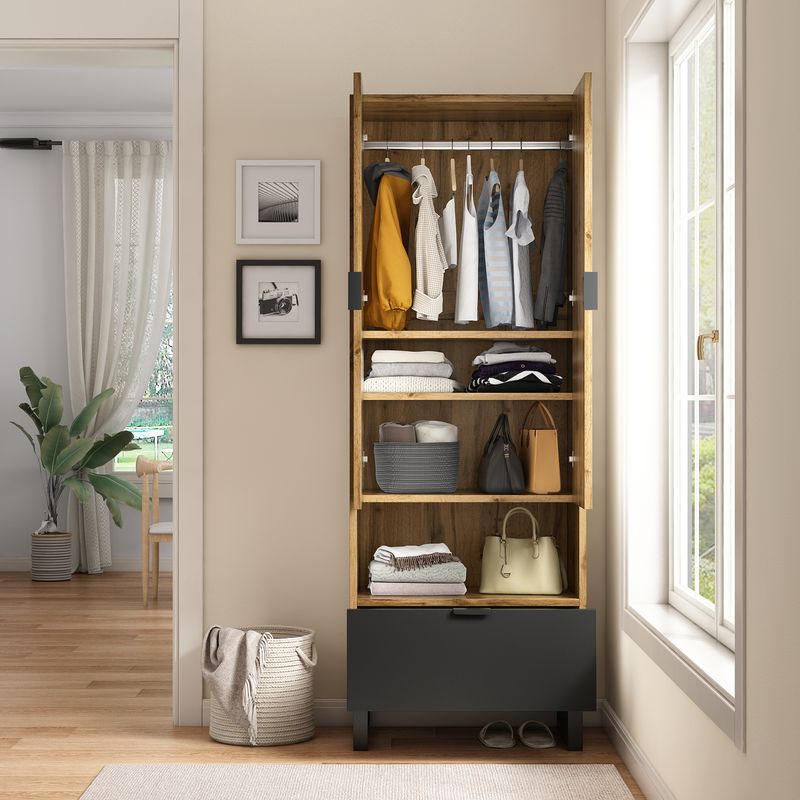 Ensemble Garderoben avec banc à chaussures et coussin, accessoires suspendus à l'avant, tiroirs et étagères réglables_voghion.com