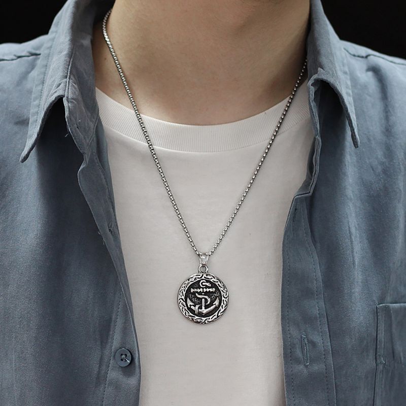 2024 neue Edelstahl-Medaille Anhänger Herren Ozean Schmuck Anker Halskette_voghion.com