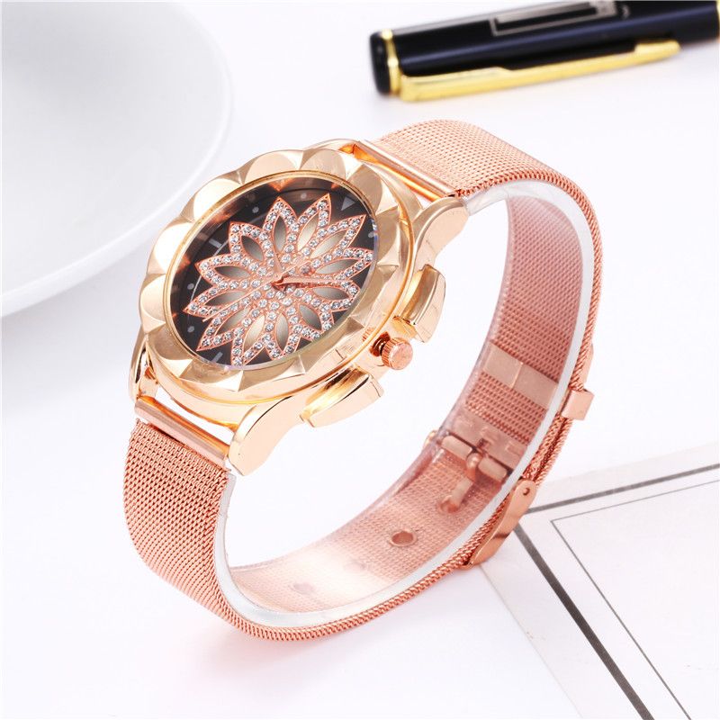 Montre populaire WISH pour femme, bonne chance, plaque de fleurs créative, bracelet en maille métallique décontracté pour femme, montre à quartz_voghion.com