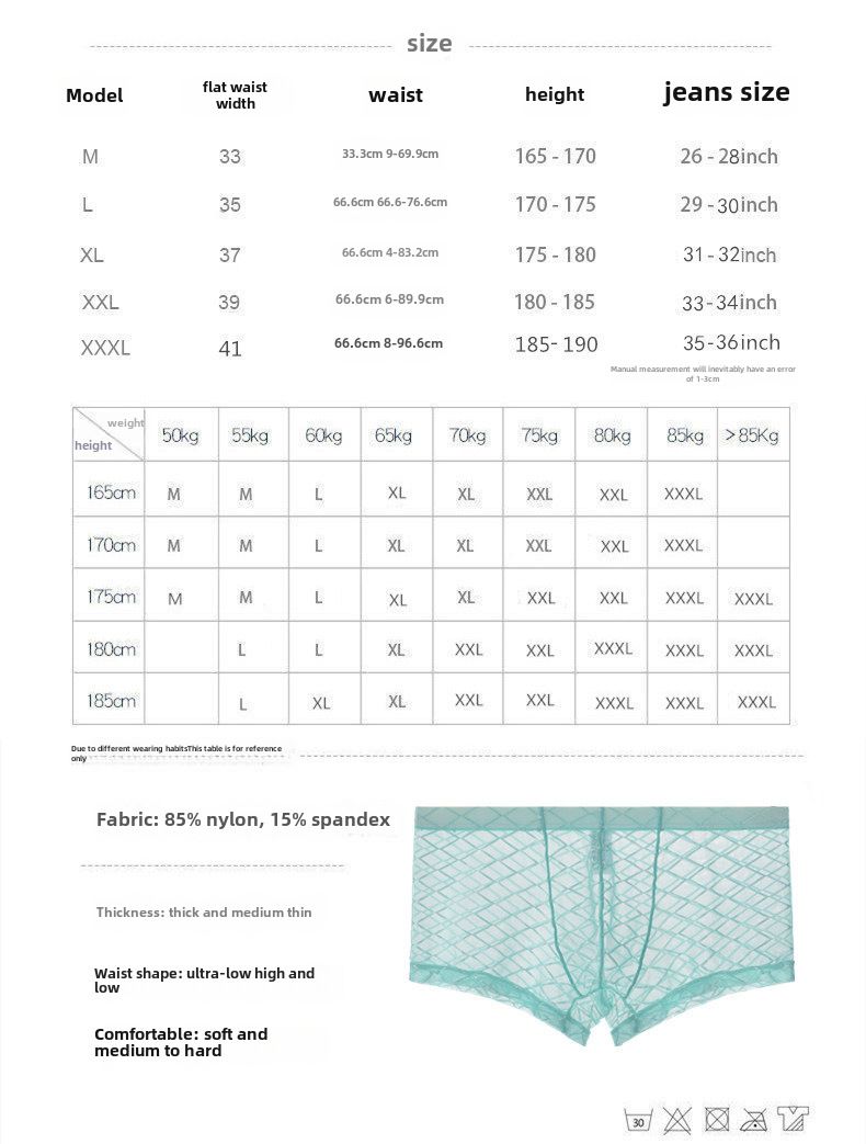Junye Herren Mesh transparente Unterwäsche dünn kariert sexy U konvexe Tasche Boxer atmungsaktive Herren Jugend Hose_voghion.com