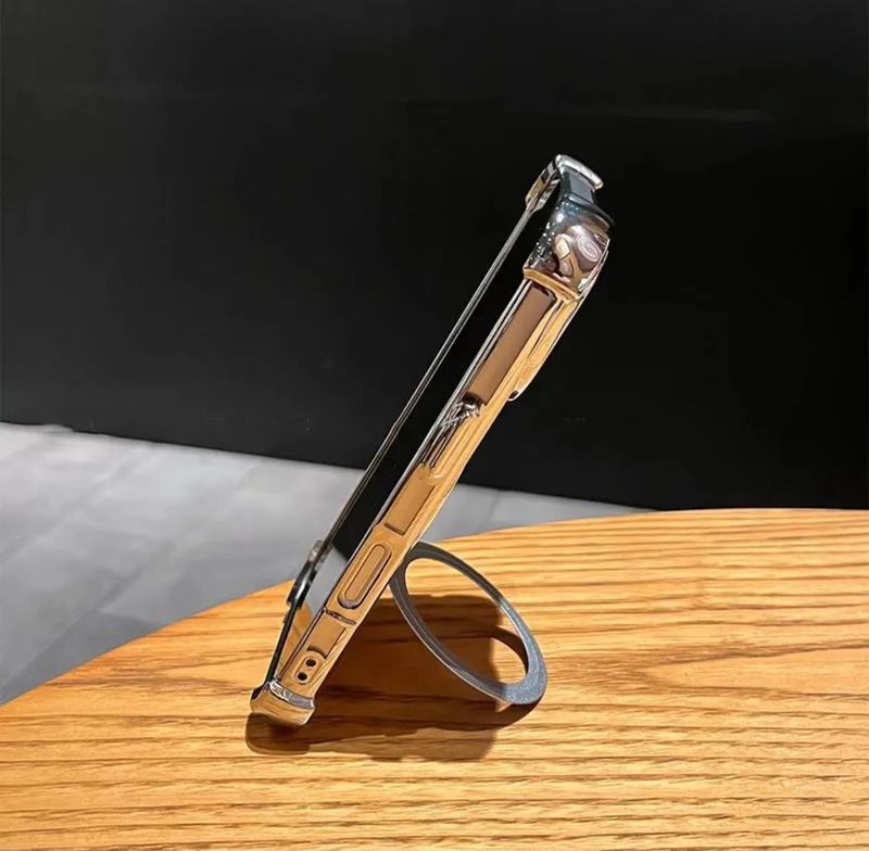 Galwanizowane etui magnetyczne z podstawką do iPhone'a 16 Pro Max/15 Pro - 4-rogowa, odporna na wstrząsy przezroczysta obudowa ze wbudowaną podstawką_voghion.com