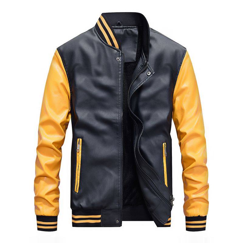 Leather Jacket Men's Casual Coat PU Jacket Baseball Stand-up Collar Spring And Autumn Men's Leather Jacket_voghion.com