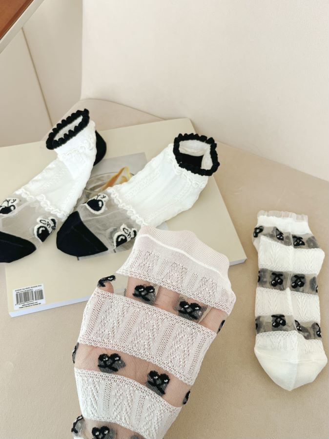 Calzini corti sottili bianchi e neri con bolle più calzini estivi da donna in stile cardigan per la fragilità_voghion.com