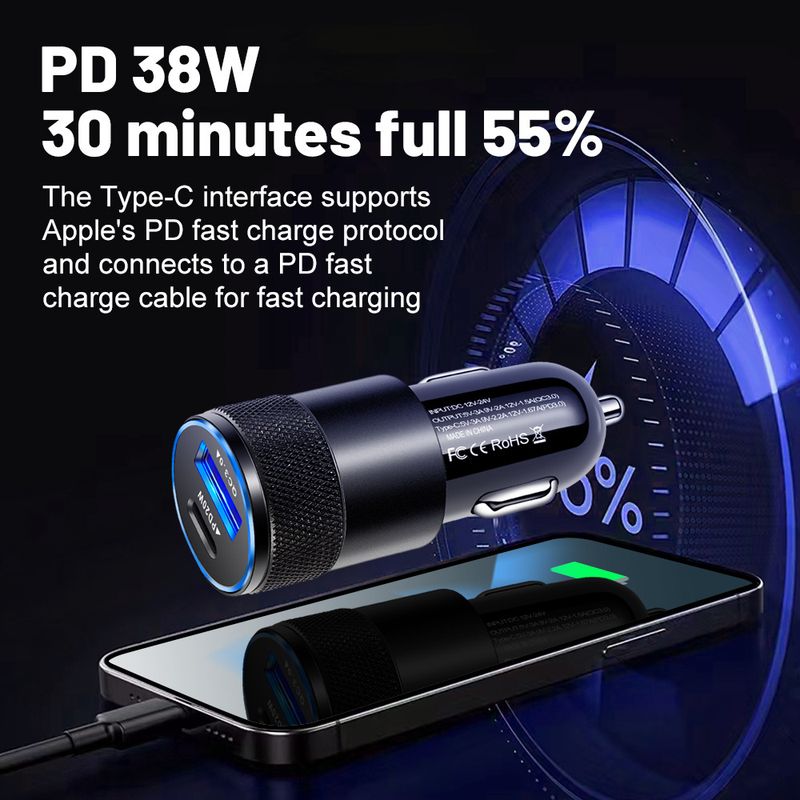 Music Festival  38W QC3.0+PD dual line fast charging mobile phone Type-C charger car cigarette lighter_voghion.com