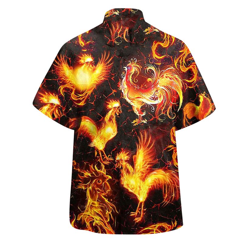 Neu Herren Kurzarm Hawaiihemd mit 3D-Digital-Hahn-Muster bedruckt Herren Sommer Strickjacke_voghion.com