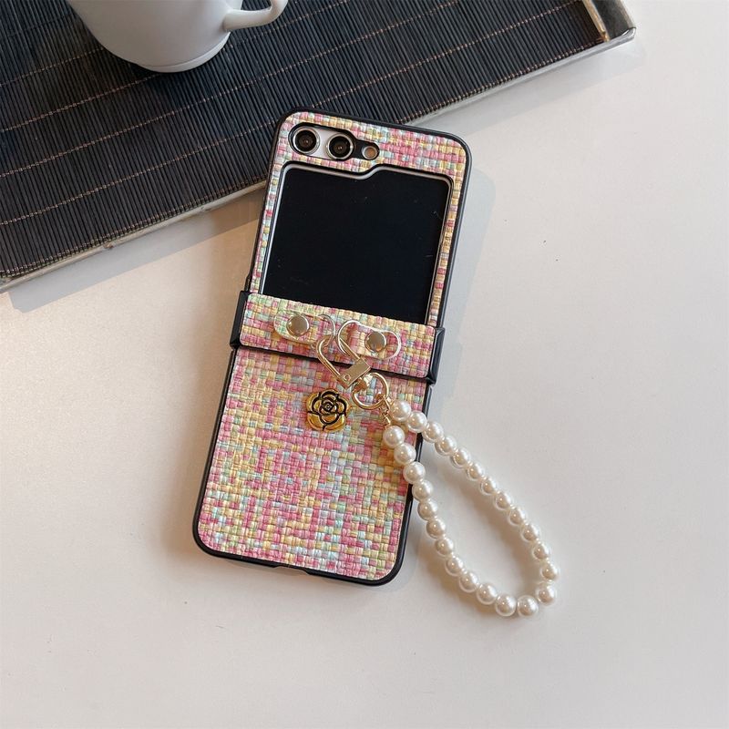 Woven Camellia for Galaxy zflip6/3/4 Phone Case Samsung 5th Generation Folding Protective Chain_voghion.com