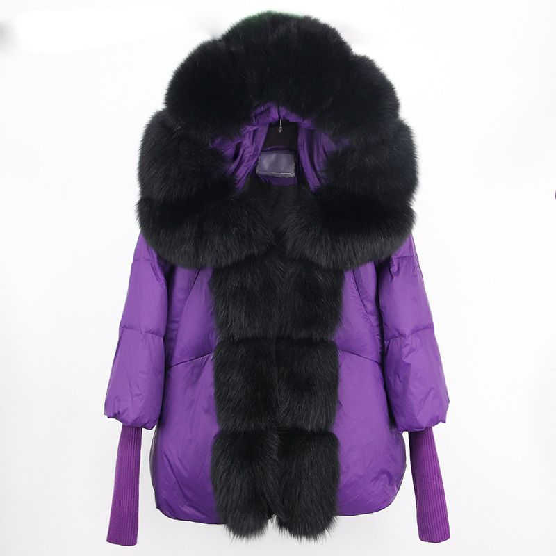 Kurze Pufferjacke für Damen mit 90 % weißen Entendaunen und abnehmbarer Kapuze aus Fuchspelz – stylischer Wintermantel für die N-Mode (201–300 g Füllung, 91–95 % Reinheit)_voghion.com