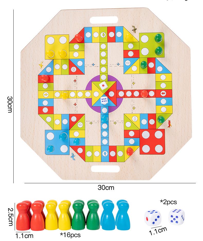 Poker game table 2-in-1 flying chess board game family wooden toy_voghion.com