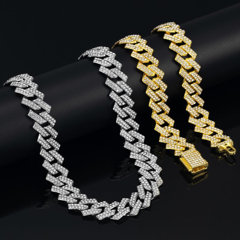 15 mm diamantförmige kleine kubanische Flip-Kette, hochwertige rosa-blaue Hip-Hop-Halskette_voghion.com