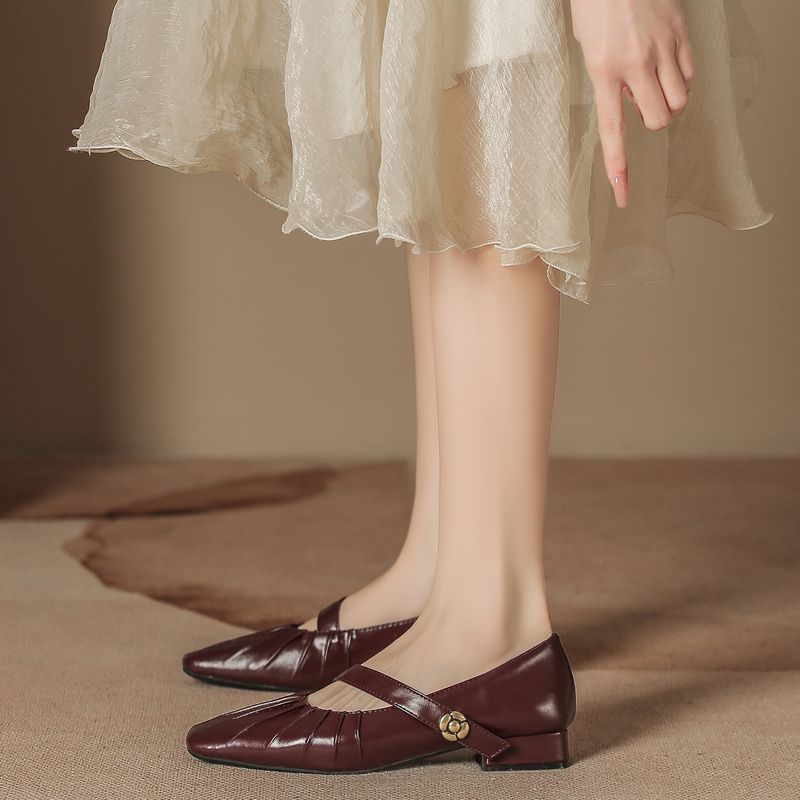 Nuove scarpe comode da donna con tacco alto, punta quadrata, suola morbida e spessa, scarpe basse in pelle, casual, Mary Jane, autunno inverno_voghion.com