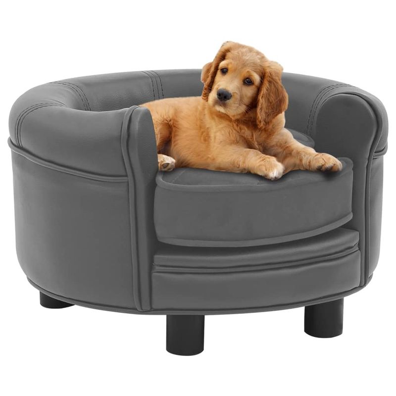 Dog Sofa Gray 18.9"x18.9"x12.6" Plush and Leather_voghion.com