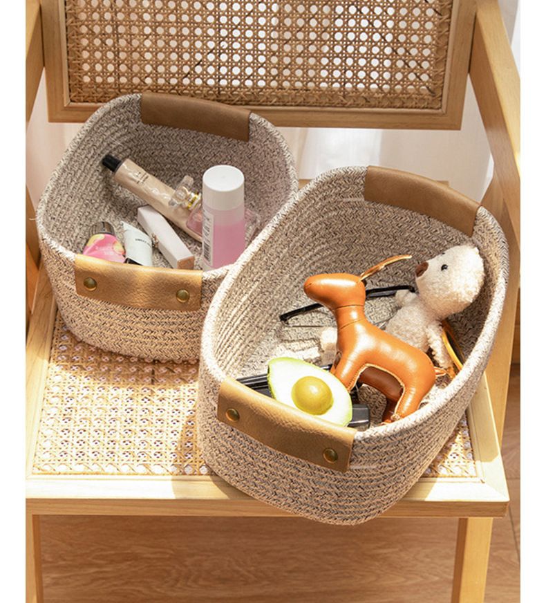 Multifunktionaler Aufbewahrungskorb, Aufbewahrungskorb für kleine Haushaltsgegenstände, Aufbewahrungskorb für Kleinigkeiten, Snack-Aufbewahrungsbox für den Schreibtisch aus gewebtem Baumwollseil_voghion.com