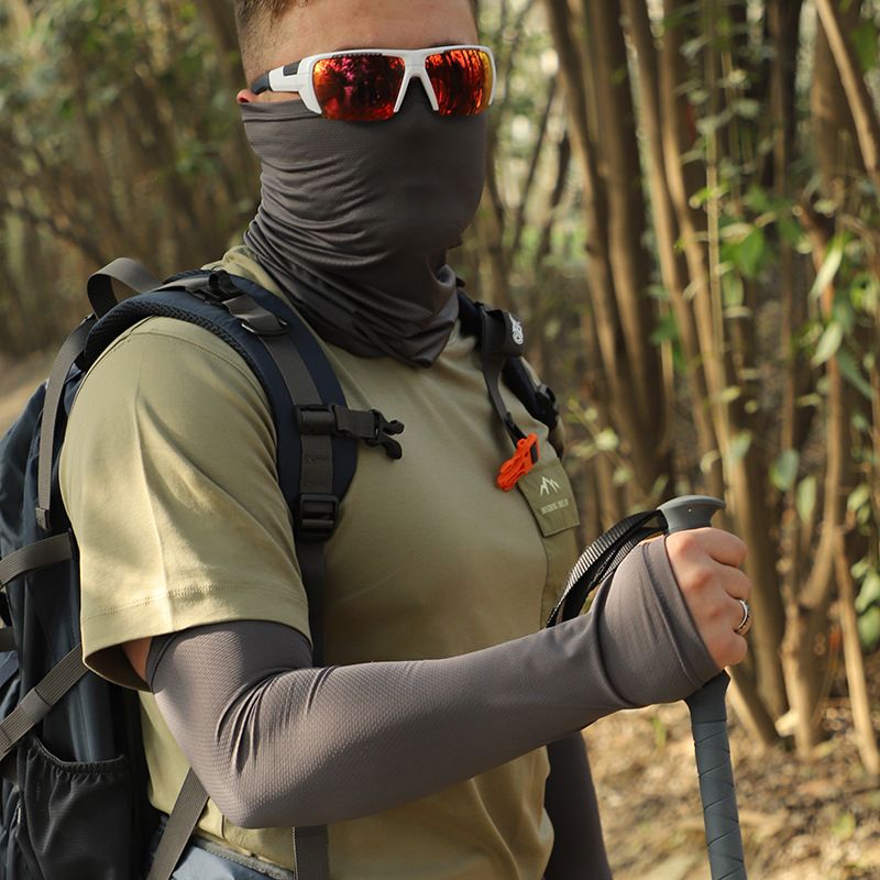 Men's Solid Color Sun Protection Set - UPF 50+ Cooling Face Mask With Neck Cover & Long Arm Sleeves_voghion.com