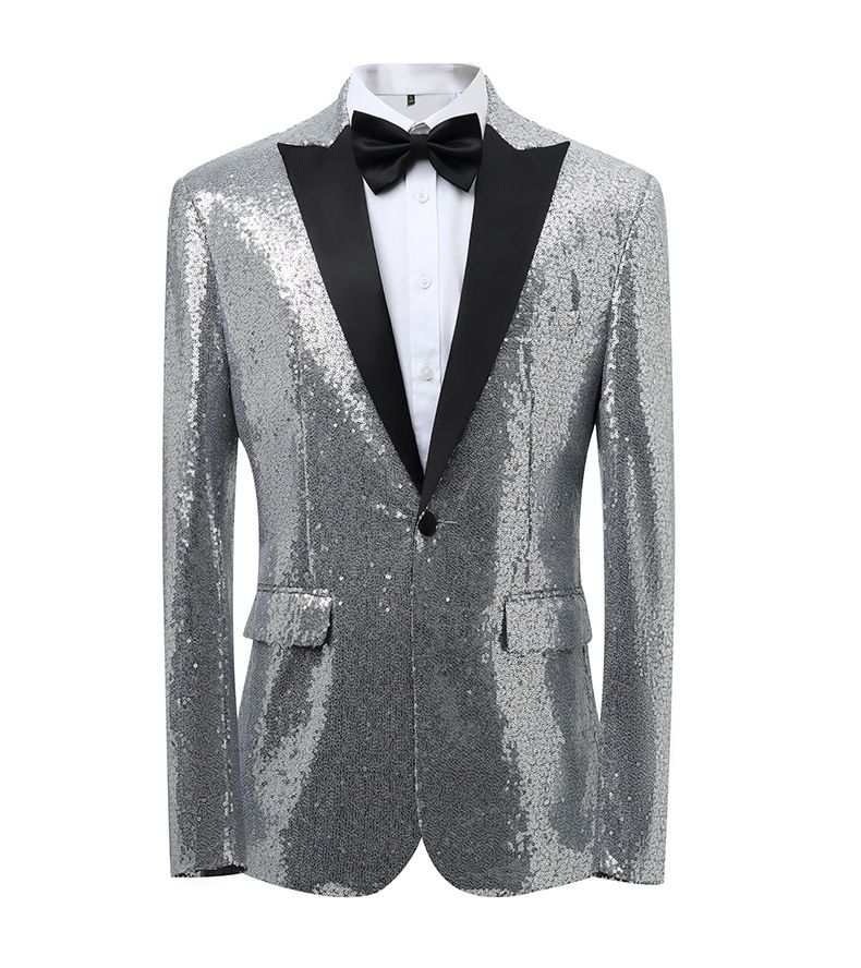Elegant Stage Performance Suit With Glitter Lapel - Slim Fit Tuxedo For Wedding, Nightclub, Host & Groom_voghion.com
