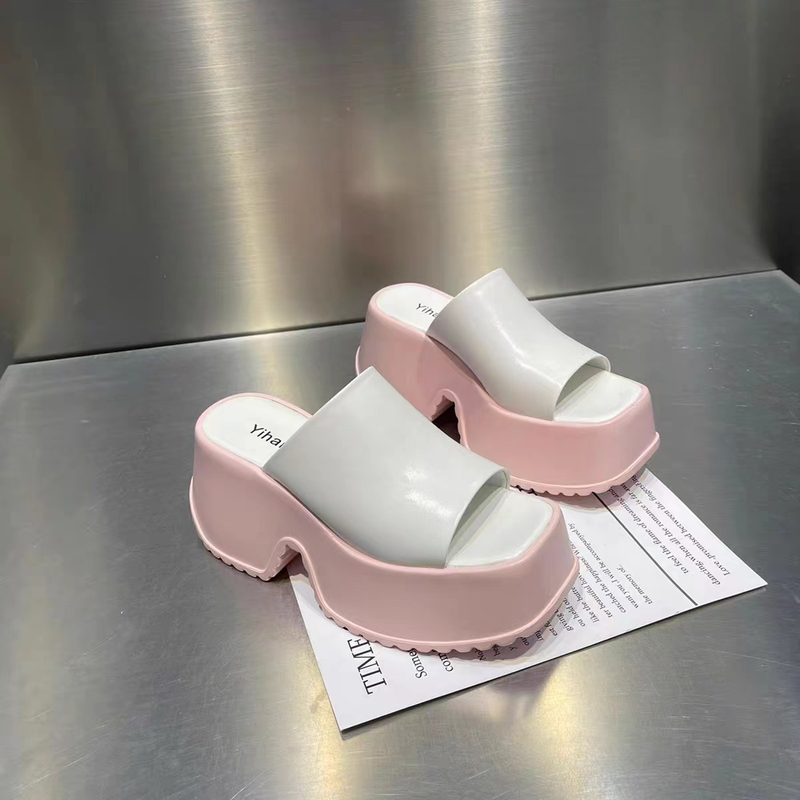 Nepromokavé pantofle na platformě s nazouvacími nohavicemi pro ženy s hrubým podpatkem, 8 cm, jednodílné pantofle_voghion.com