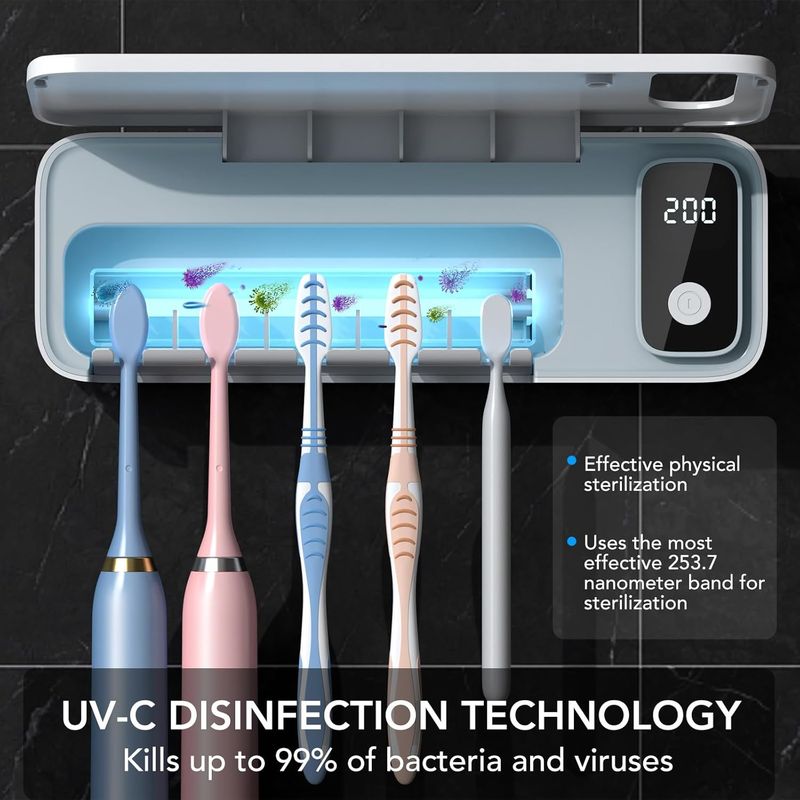 Portaspazzolino disinfettante UV - 5 slot Timer senza trapano UE_voghion.com