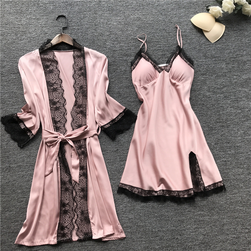Pijama sexy Midnight Glamour, pijama sexy, conjunto de cuatro piezas, tirantes para mujer con almohadillas para el pecho_voghion.com