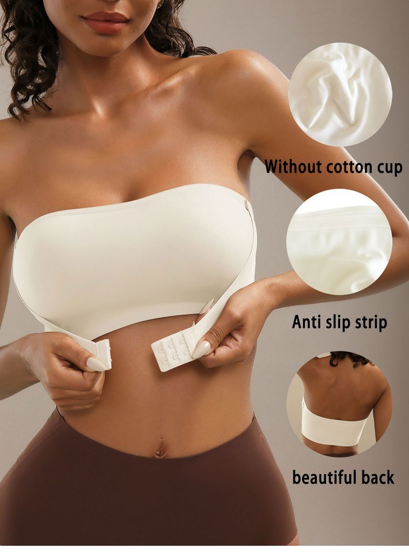 Reggiseno bustier senza spalline con chiusura frontale, push-up senza cuciture, con leggera imbottitura, senza ferretto, comfort, tessuto in nylon liscio e traspirante_voghion.com