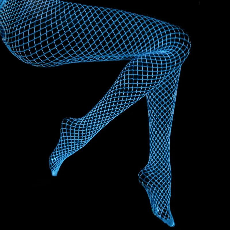 Calze lunghe da donna fluorescenti notturne Calze a rete per il corpo Curve Lingerie Y2k Tessuto a rete Vita alta Collant sessuali Sexy_voghion.com