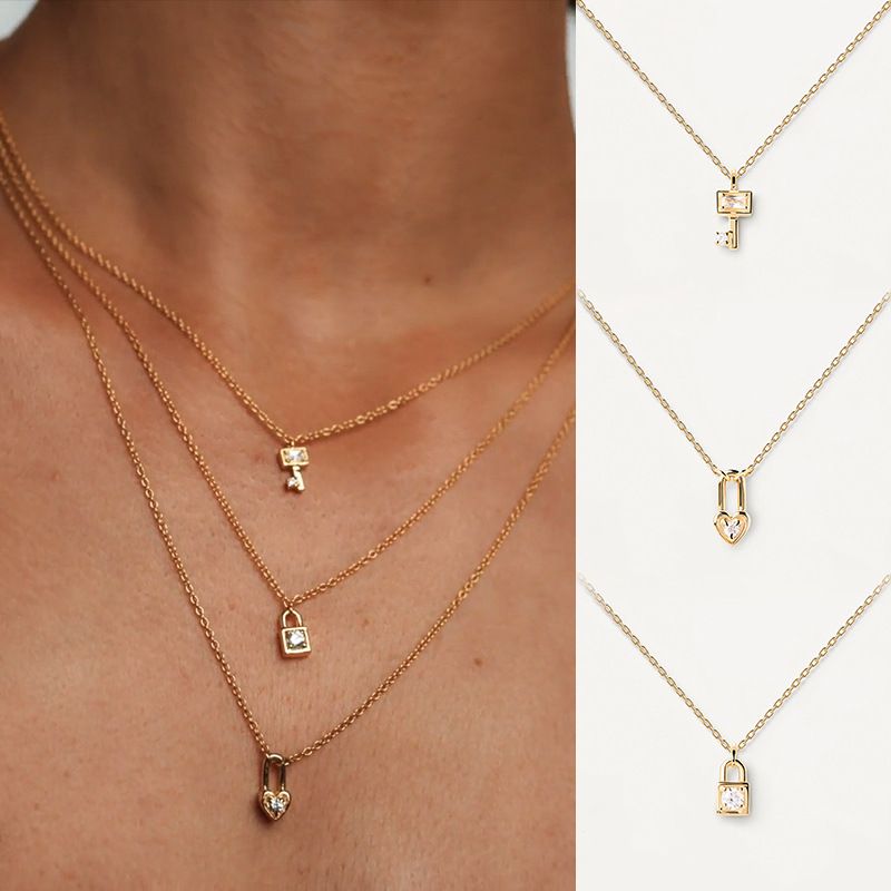 Diamond Lock Heart Key S925 Sterling Silver Necklace Niche Design Sense Light Luxury High End_voghion.com