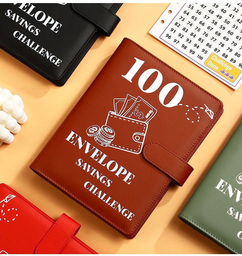 100 Zarflık Tasarruf Klasörü - Bütçeleme İçin A5 Nakit Zarf Sistemi, 29 PP Sayfalı 6 Halka Düzenleyici, Cüzdan Tipi (Birden Fazla Renk)_voghion.com