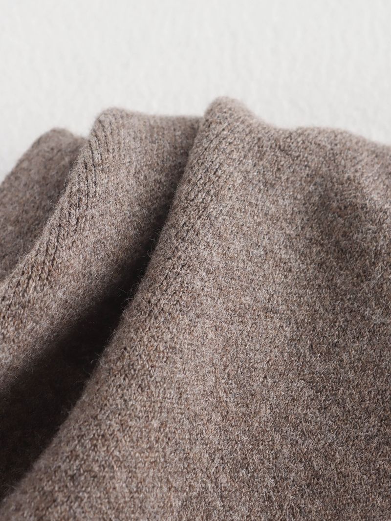 Elegant Asymmetrical Cape Knit Top – Women’s Long-Sleeve Scarf Neck Pullover, Loose Fit Boho Chic (Grey/Brown)_voghion.com