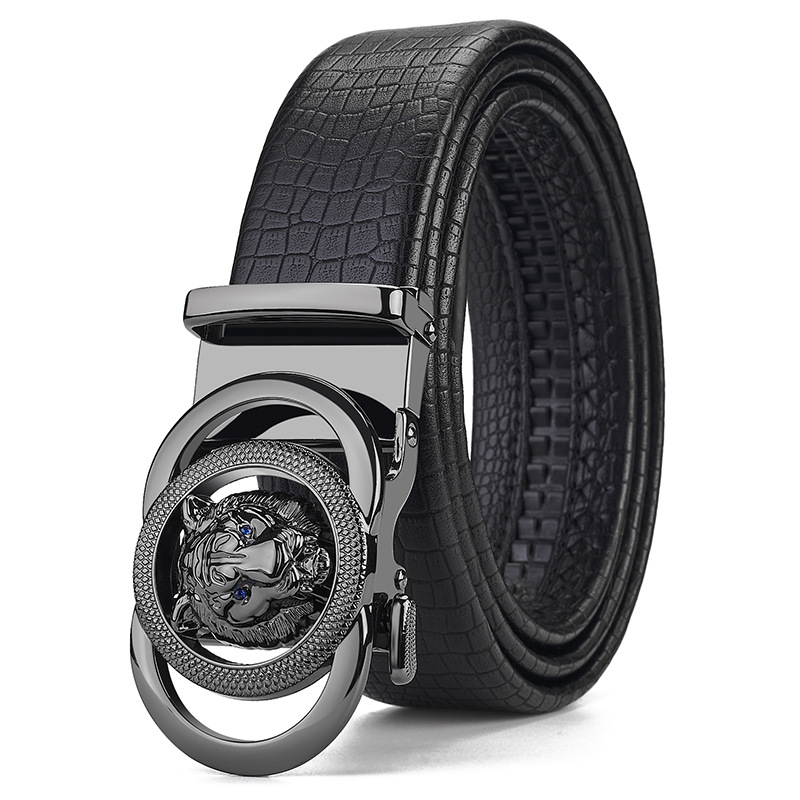 Pure cowhide men's leopard head automatic buckle genuine leather belt top layer alloy_voghion.com