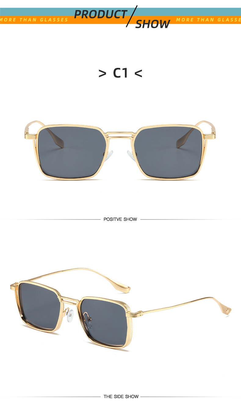 Occhiali da sole retrò nuovi con doppia barra in stile Hong Kong, occhiali da sole alla moda a strisce da tiro in strada, occhiali da sole con protezione UV, montatura quadrata_voghion.com