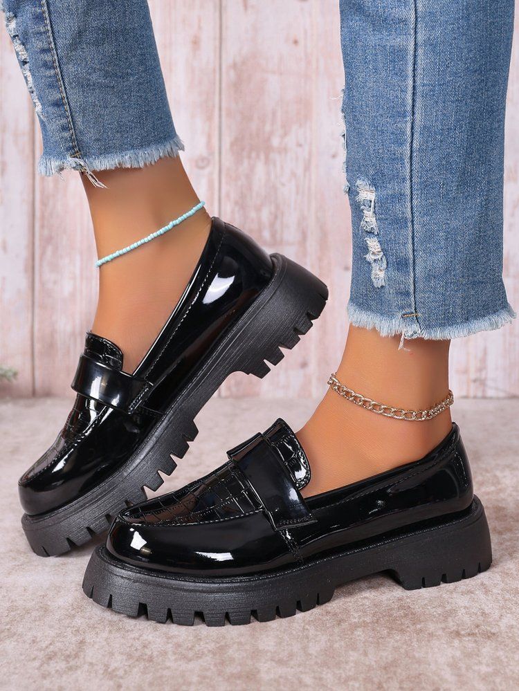 Loafer Small Leather Shoes Platform Single Shoes Retro Slip-on_voghion.com