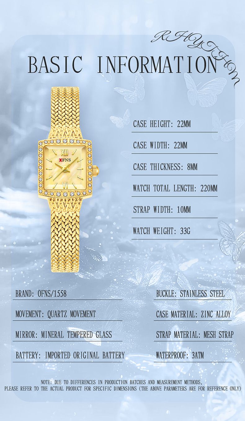 Women's Elegant Square Crystal-Embedded Wheat Grain Pattern Quartz Watch With Stainless Steel Mesh Band, Water-Resistant Retro Luxury Timepiece_voghion.com