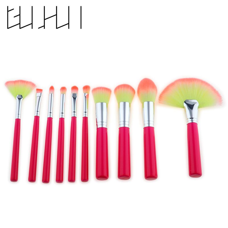 10 pcs makeup brush set makeup tools crackle/yellow handle/red handle fan brush GUJHUI_voghion.com