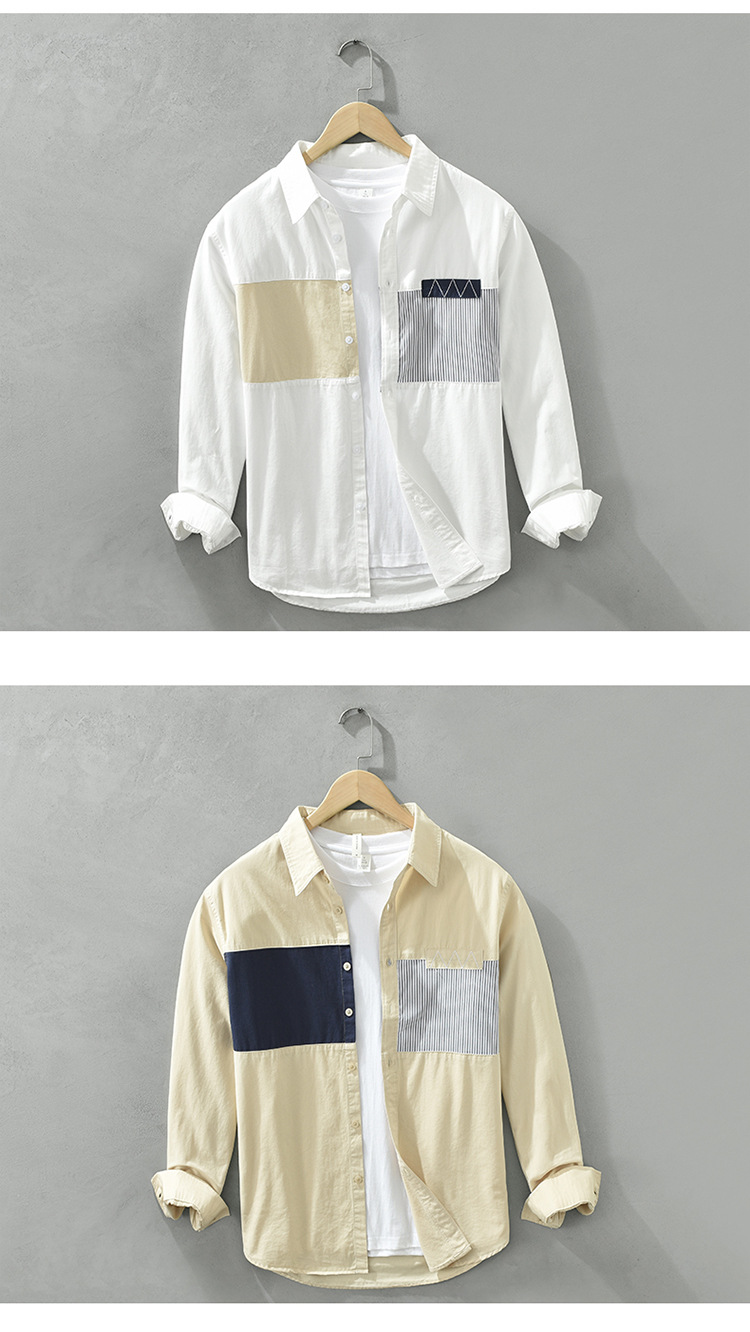 6758 Camicia a maniche lunghe fresca in stile giapponese, patchwork di moda maschile, top casual ampio e versatile, un sostituto per i capelli_voghion.com