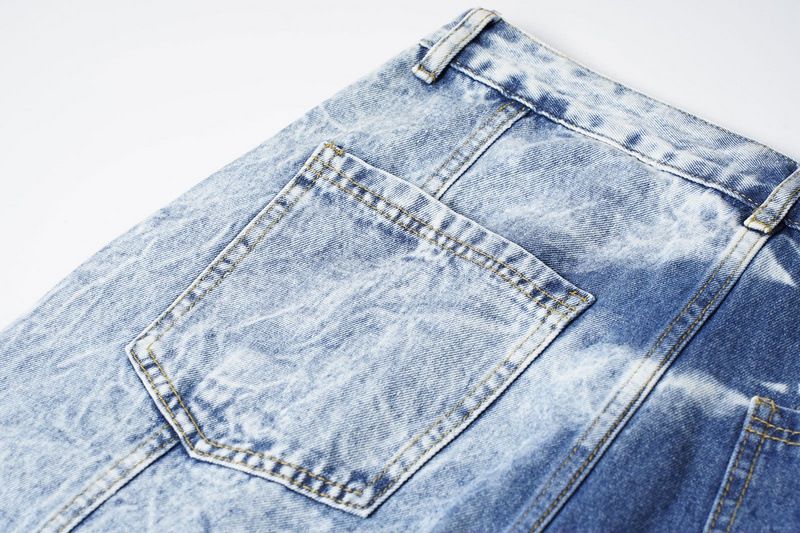 Calças de trabalho com bolsos grandes e design tie-dye americano para homens e mulheres, jeans de hip-hop de perna larga e corte solto_voghion.com
