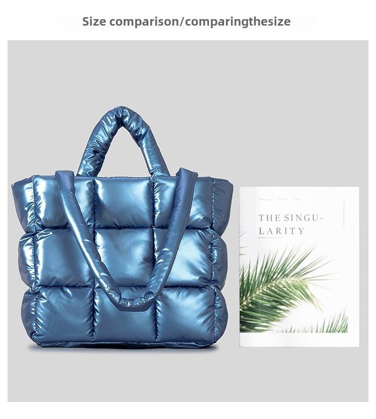 Borsa a tracolla alla moda, nuova borsa tote trapuntata a quadri versatile di alta qualità, borsa invernale da donna in nylon morbido e gonfio, grande capacità._voghion.com