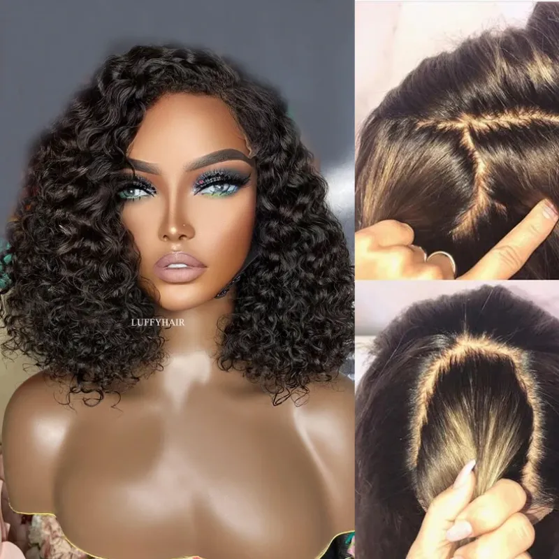 Perruque Bob à base de soie de 16 pouces, cheveux humains ondulés, perruques en dentelle complète à base de soie bouclées pour femmes, perruques brésiliennes bouclées sans colle_voghion.com
