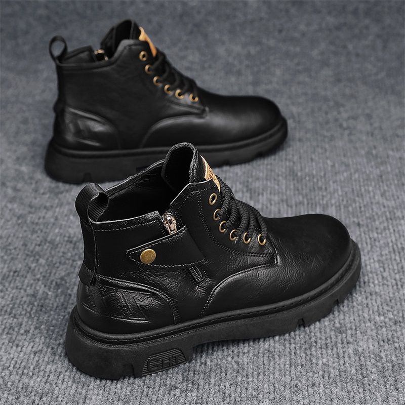 High Top Herr Läder Mode Motorcykel Ankel för Herr Vinterstövlar Man Skor Snörning Botas Hombre_voghion.com