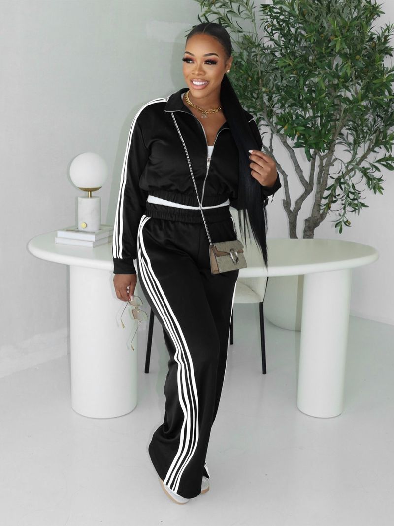 Női ruházat Csíkos öltöny Cipzáras Vastagított Pulóver Hétköznapi Ingázó Kétrészes Szett_voghion.com