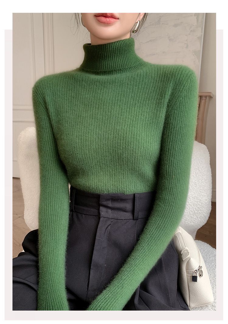 Women’s High Neck Knit Sweater – Slim Fit Long Sleeve Pullover, Warm & Soft Ribbed Turtleneck Top (Viscose Blend, 14 Colors)_voghion.com