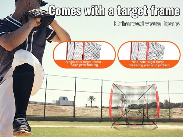 VEVOR 7x7 Ft Baseball Softball Practice Net, Portable Baseball Training Net For Hitting Batting Catching Pitching, Backstop Baseball Equipment Training Aids With Strike Zone_voghion.com