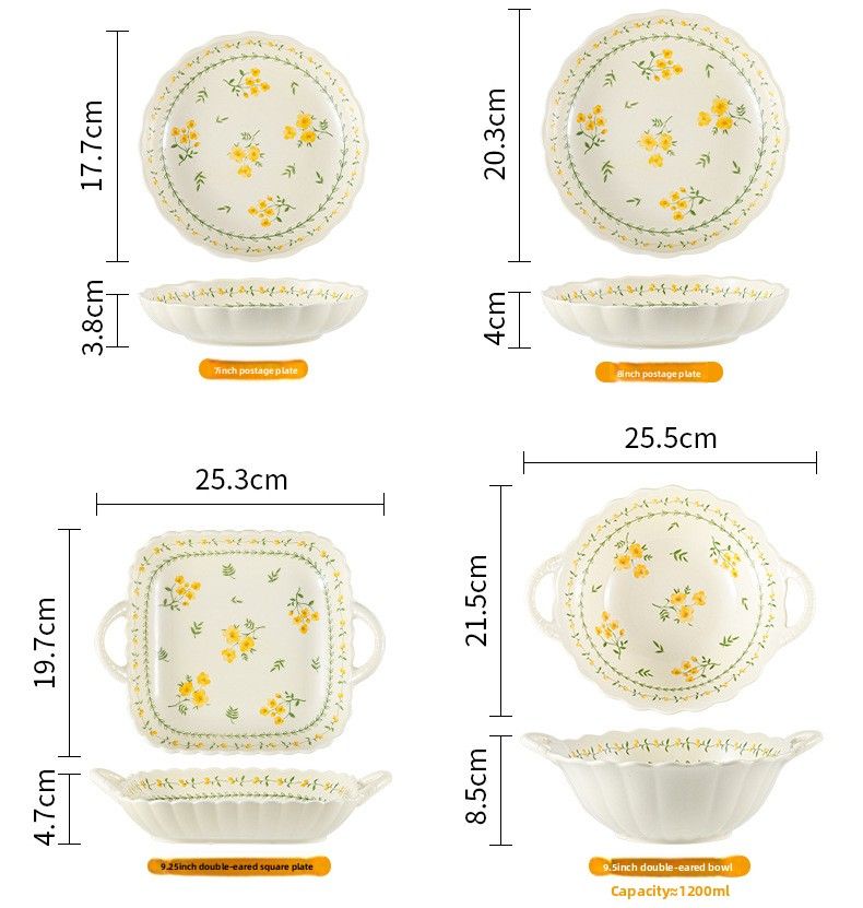 Pastoral Style Ceramic Tableware 9-Piece Set_voghion.com