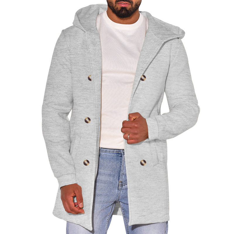 Trench da uomo casual in lana con cappuccio doppiopetto autunno inverno_voghion.com
