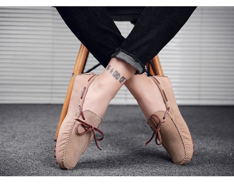 Herrskor i läder med Pig Bean-motiv, slip-on, herrskor i läder_voghion.com