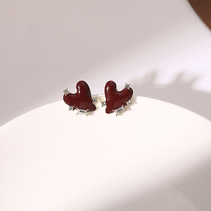 Orecchini di garofano di tendenza coreana - Cuore rosso da donna, retrò, cristallo, personalizzati, pesca, orecchini, regali di compleanno,_voghion.com