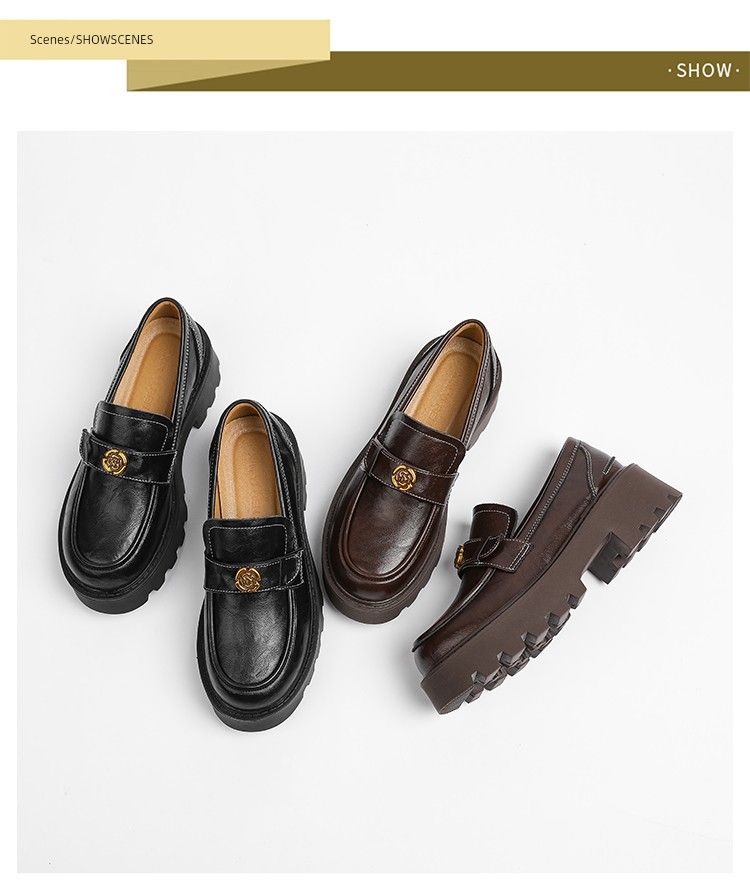Loafer mit dicken Sohlen für Damen, Frühling und Herbst 2025, neues echtes, höhenverstärkendes, dickes Absatz, kleines Leder im britischen Stil_voghion.com
