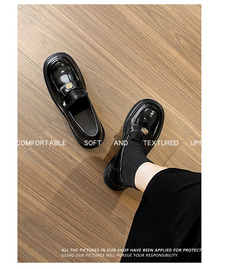 Camellia Platform Loafers Women 2025 New Elevator Women's Genuine Black British Style Small Leather Single-Layer Shoes_voghion.com